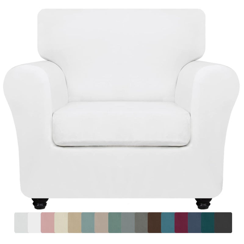 ZNSAYOTX Luxury Chair Slipcovers with Arms 2 Piece Stretch Chair Covers for Living Room Thick Soft Armchair Slipcover Anti Slip Dog Pet Friendly Furniture Protector (White),30"-47"(1 Cushion) - Image 1